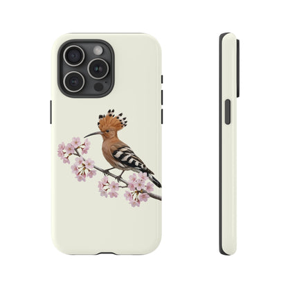Wiedehopf Handyhülle in Cremeweiß | Florales Kirschblüten Vogel-Motiv für iPhone & Google Pixel