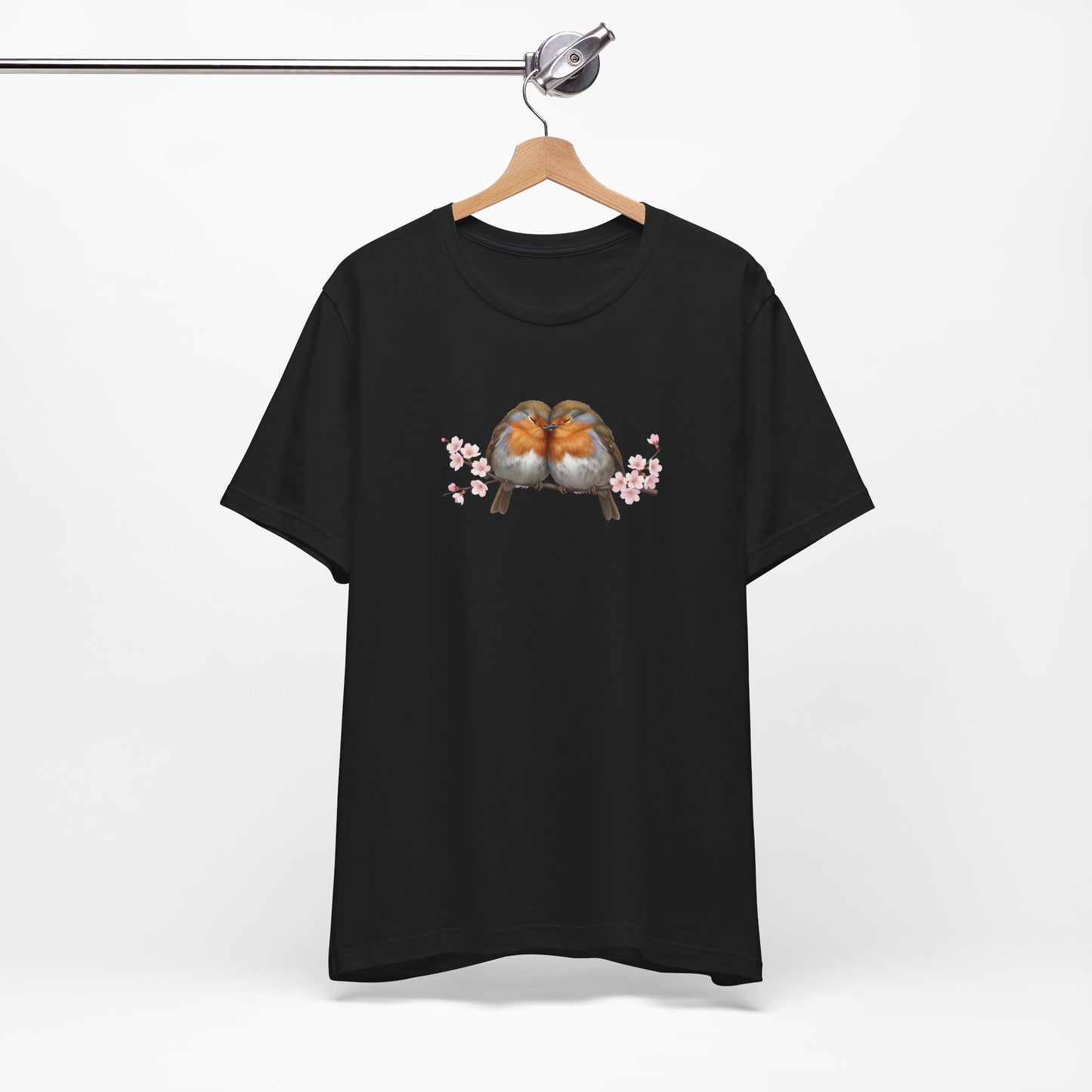 Rotkehlchen Pärchen in Kirschblüten T-Shirt - Romantisches Vogel Geschenk