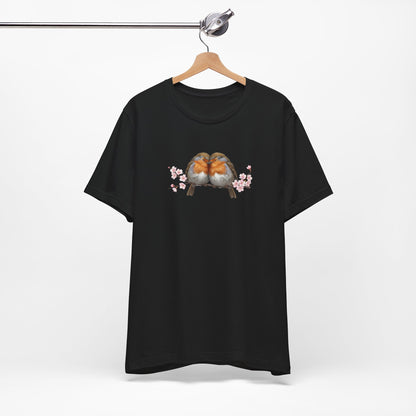 Rotkehlchen Pärchen in Kirschblüten T-Shirt - Romantisches Vogel Geschenk