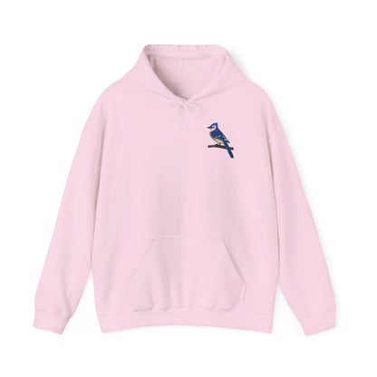 Blauhäher (Blue Jay) Kapuzenpullover – Minimalistischer Hoodie mit Vogelmotiv auf Ast