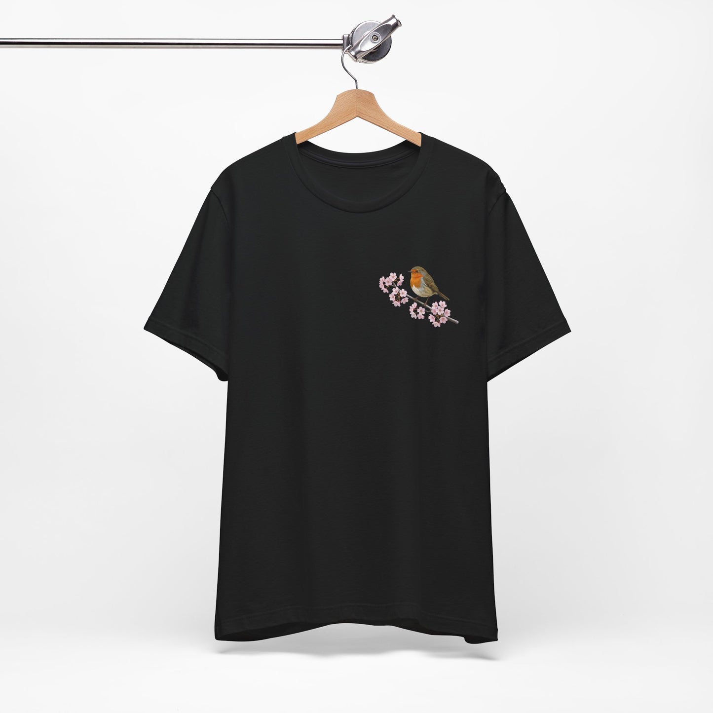 Rotkehlchen T-Shirt mit Kirschblüten | Florales Vogelmotiv für Vogelfreunde
