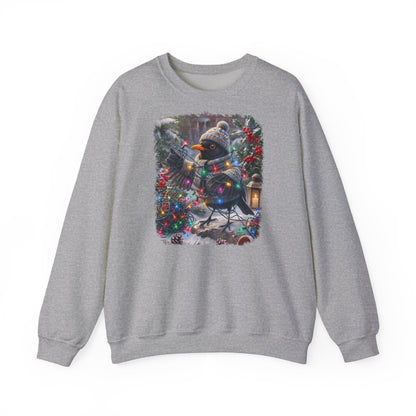 Premium Sweatshirt Amsel und die Lichterkette im winterlichen Garten für Vogelfreunde