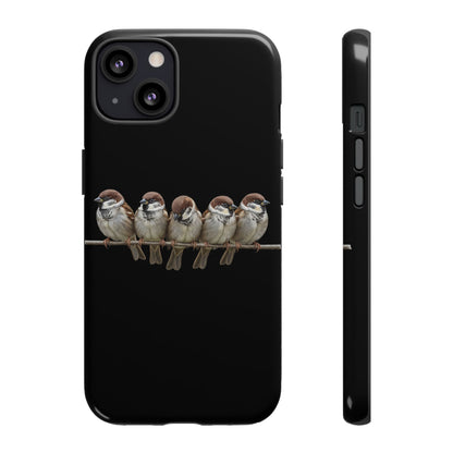 Feldsperlinge auf einem Ast Premium Handyhülle – Doppelt Geschützt & Rundum Bedruckt Schwarz