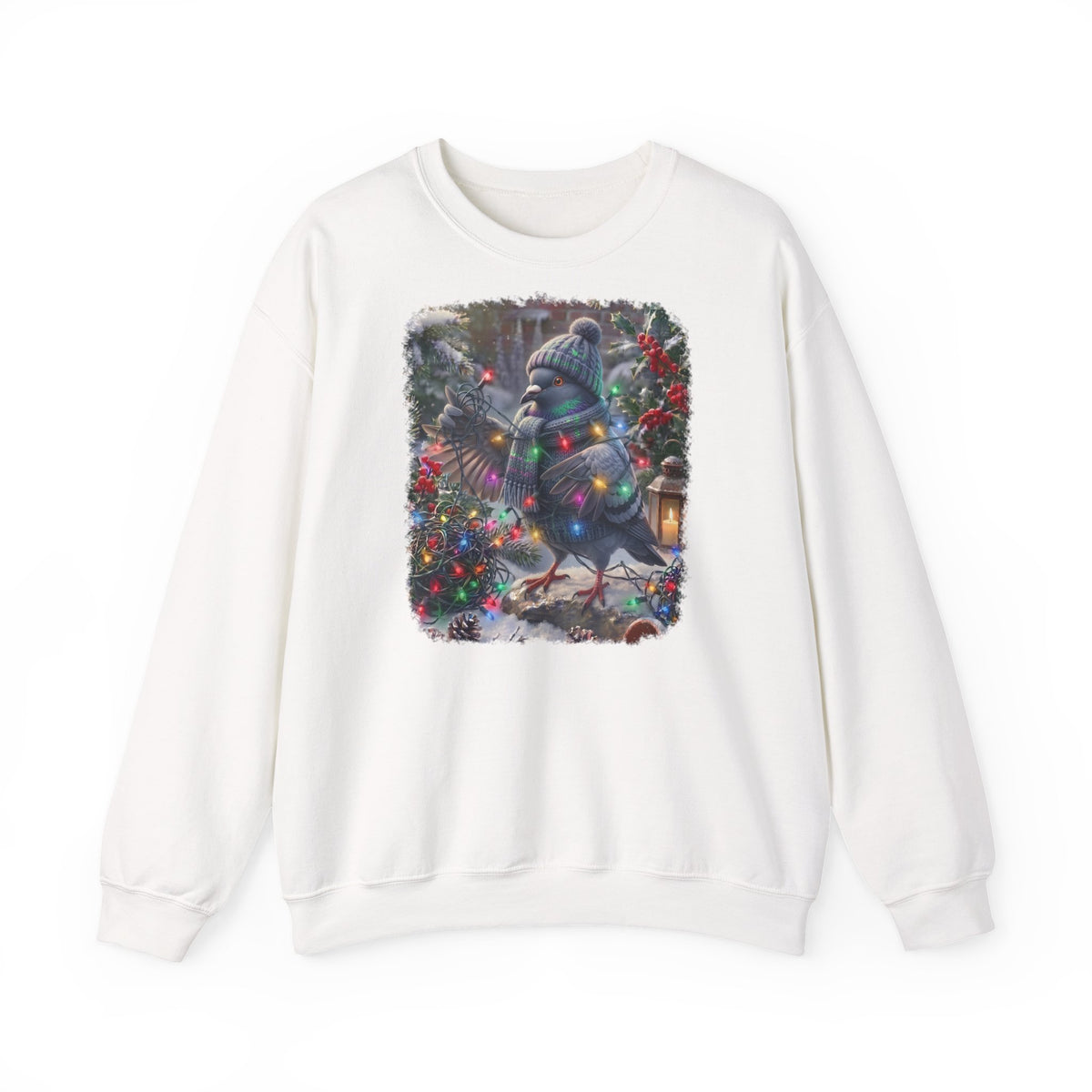Premium Sweatshirt Taube und die Lichterkette im winterlichen Garten für Vogelfreunde