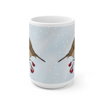 Rotkehlchen auf einem Ast im Winter Weihnachten Schnee Vogel Tasse