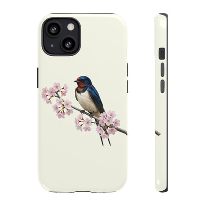 Rauchschwalbe Handyhülle in Cremeweiß | Florales Kirschblüten Vogel-Motiv für iPhone & Google Pixel – animal lover,