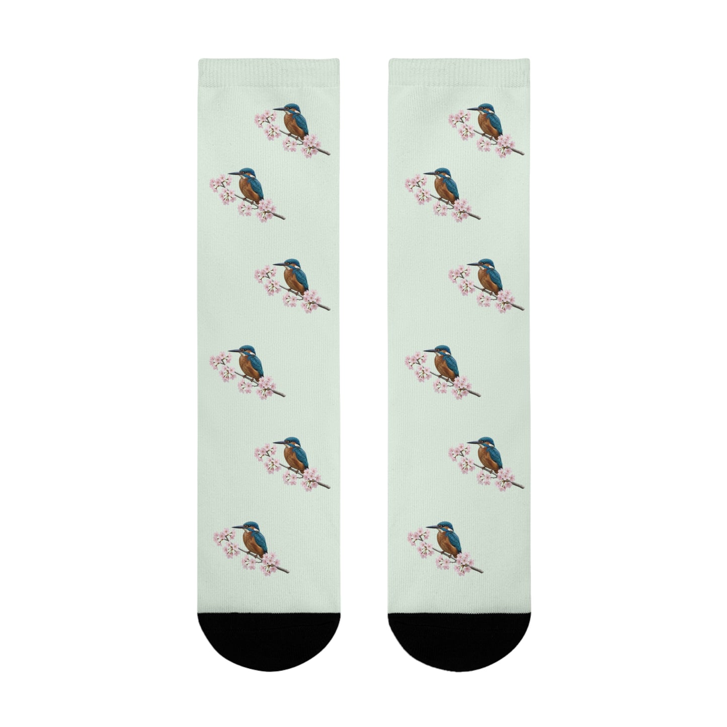 Eisvogel & Kirschblüten Socken in Salbeigrün | Weiche Baumwollmix-Socken für Naturfreunde – Accessories,