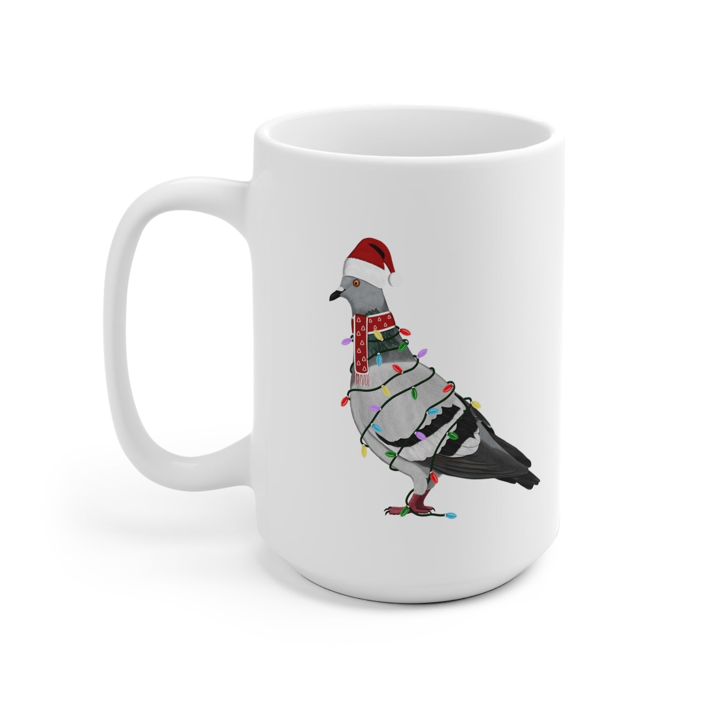 Taube Tasse Vogel als Weihnachtsmann mit Lichterkette Weiß für Vogelfreunde