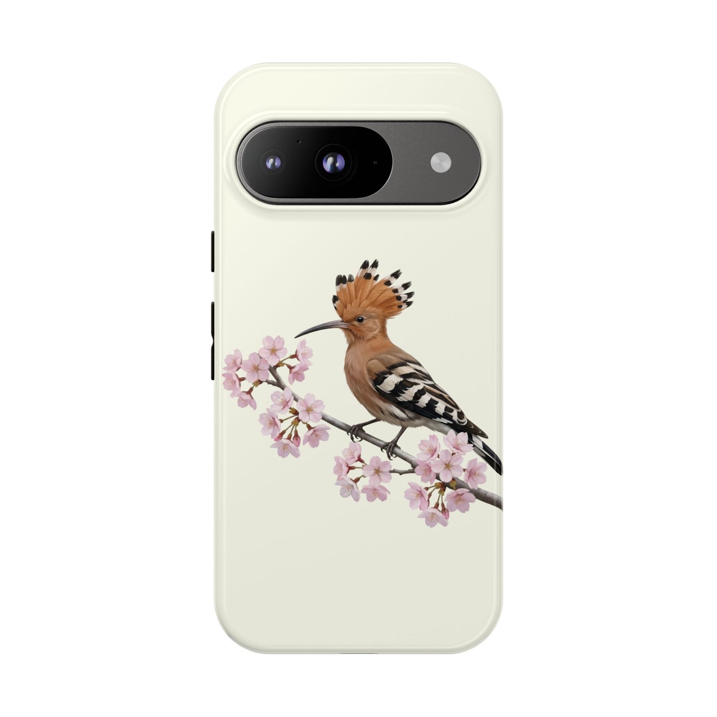 Wiedehopf Handyhülle in Cremeweiß | Florales Kirschblüten Vogel-Motiv für iPhone & Google Pixel