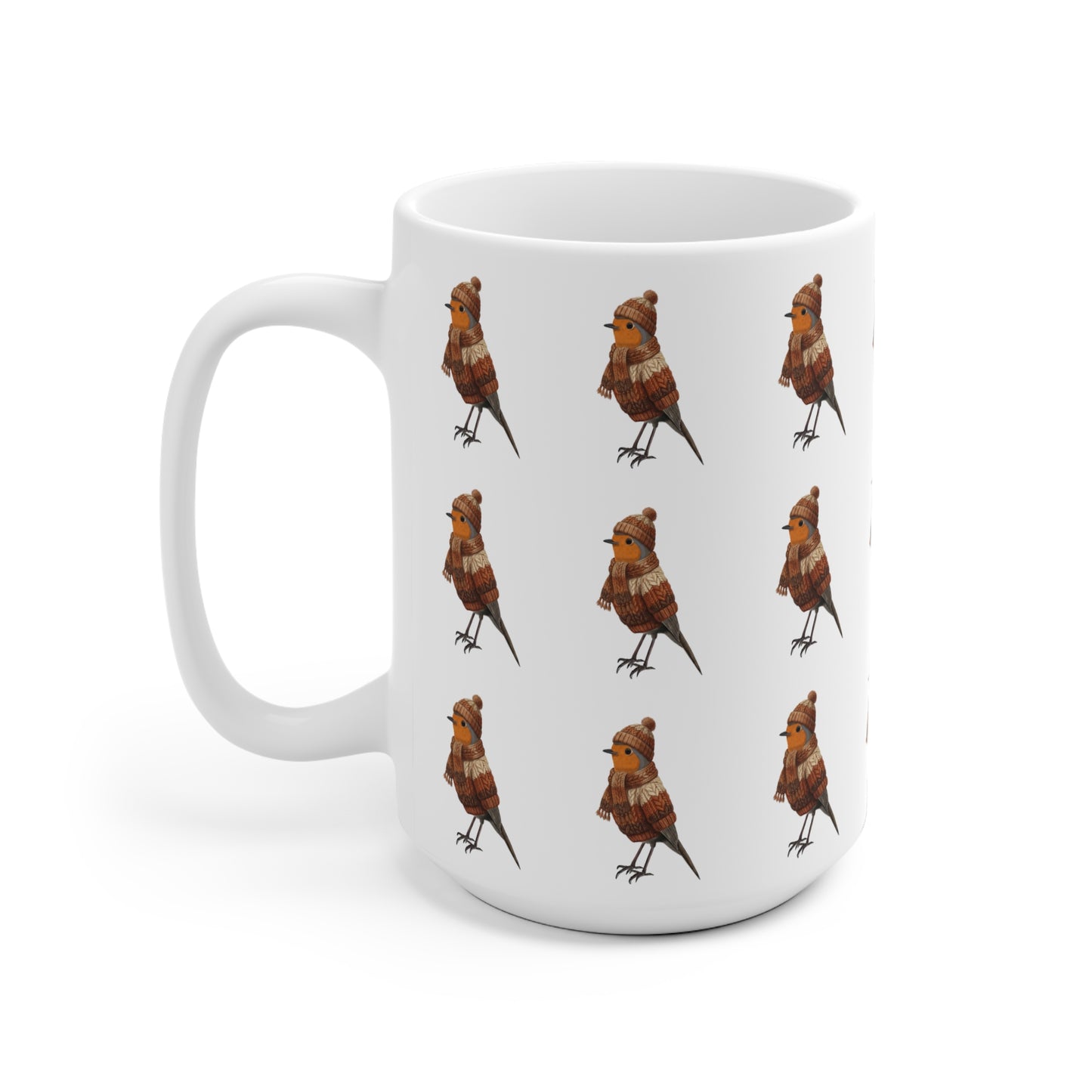 Rotkehlchen mit Strickmütze Weihnachtliche Tasse mit Vogelmotiv – Ideal für Kakao & Kaffee