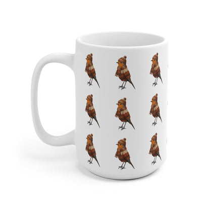 Rotkehlchen mit Strickmütze Weihnachtliche Tasse mit Vogelmotiv – Ideal für Kakao & Kaffee