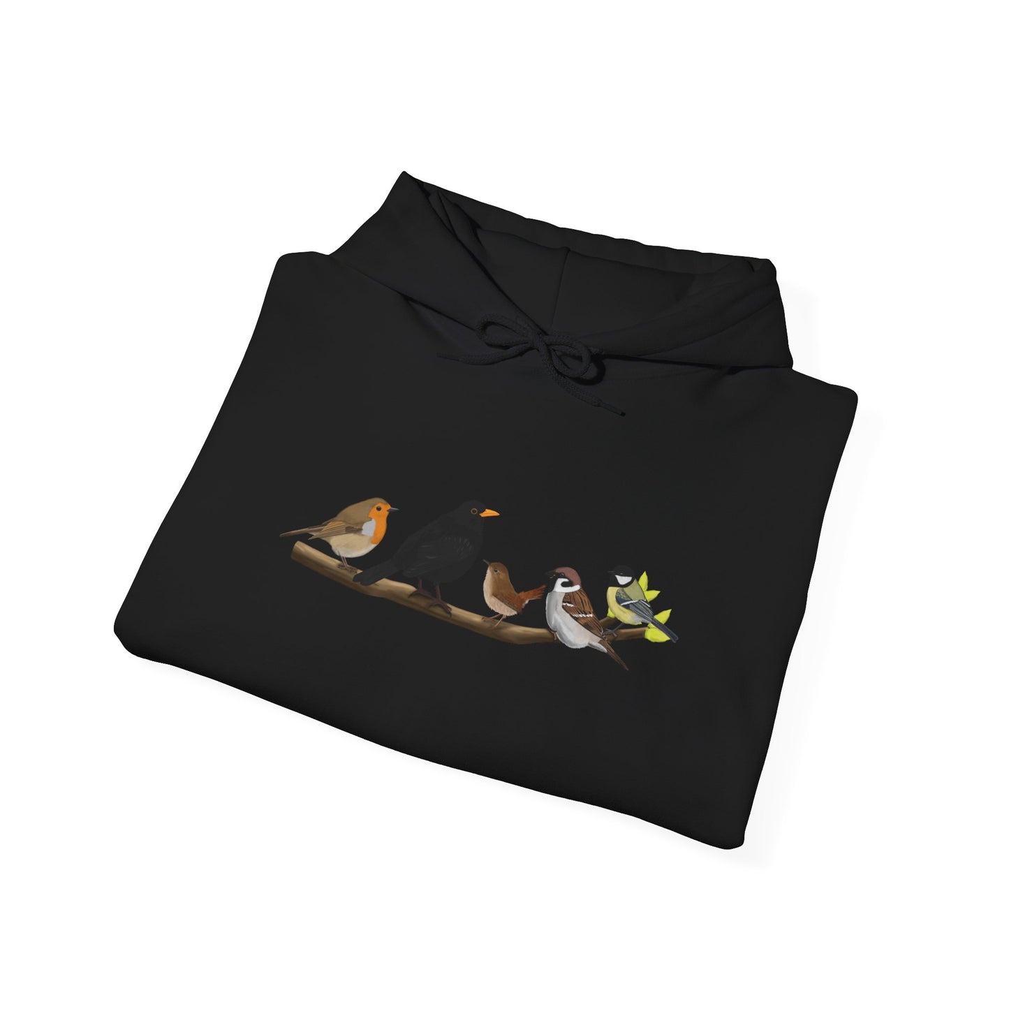 Vögel auf einem Ast Hoodie - Amsel Rotkehlchen Kohlmeise Kapuzenpullover für Vogelbeobachter & Naturliebhaber