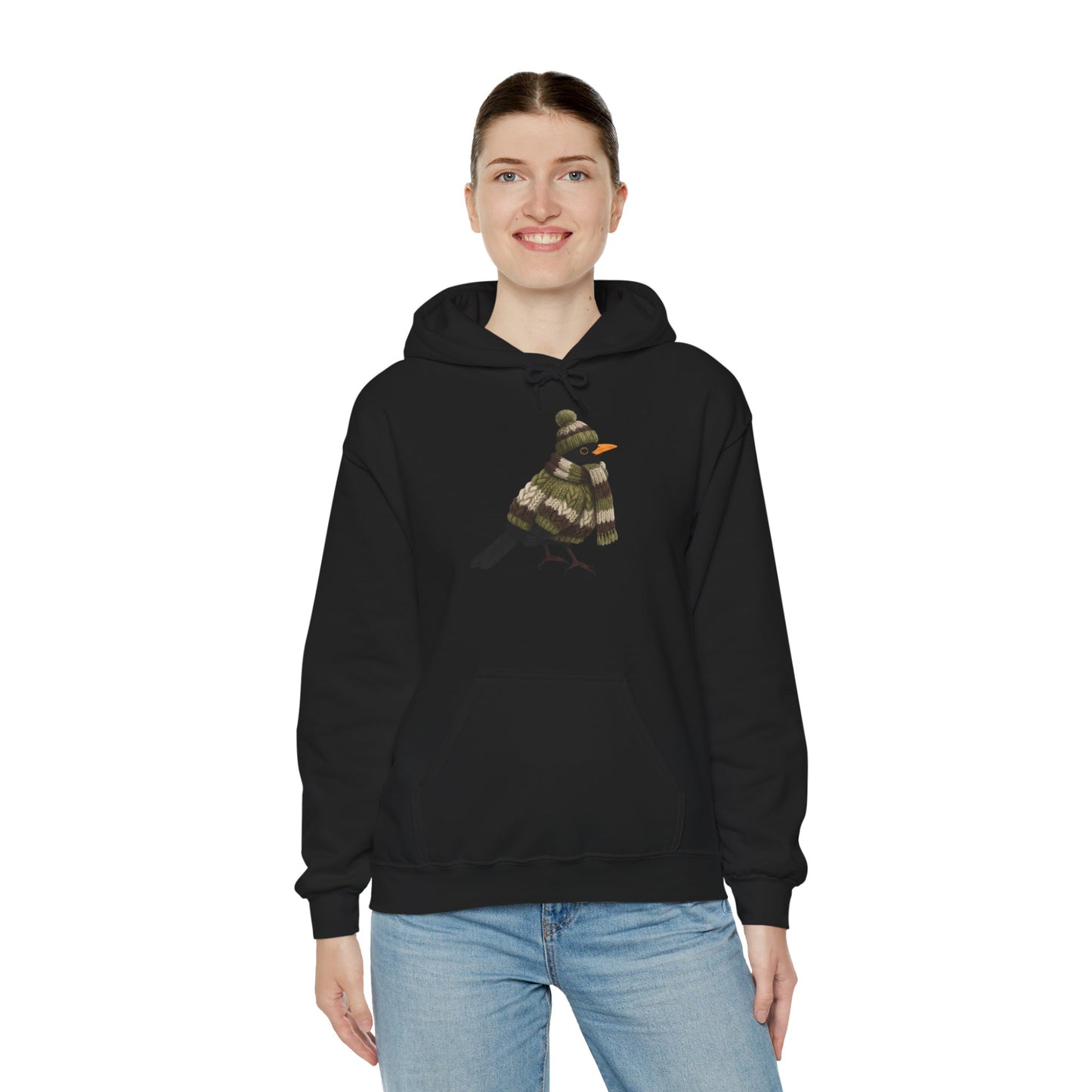 Amsel mit Strickpullover Hoodie - Vogel Kapuzenpullover für Vogelbeobachter & Naturliebhaber mit Vogelmotiv