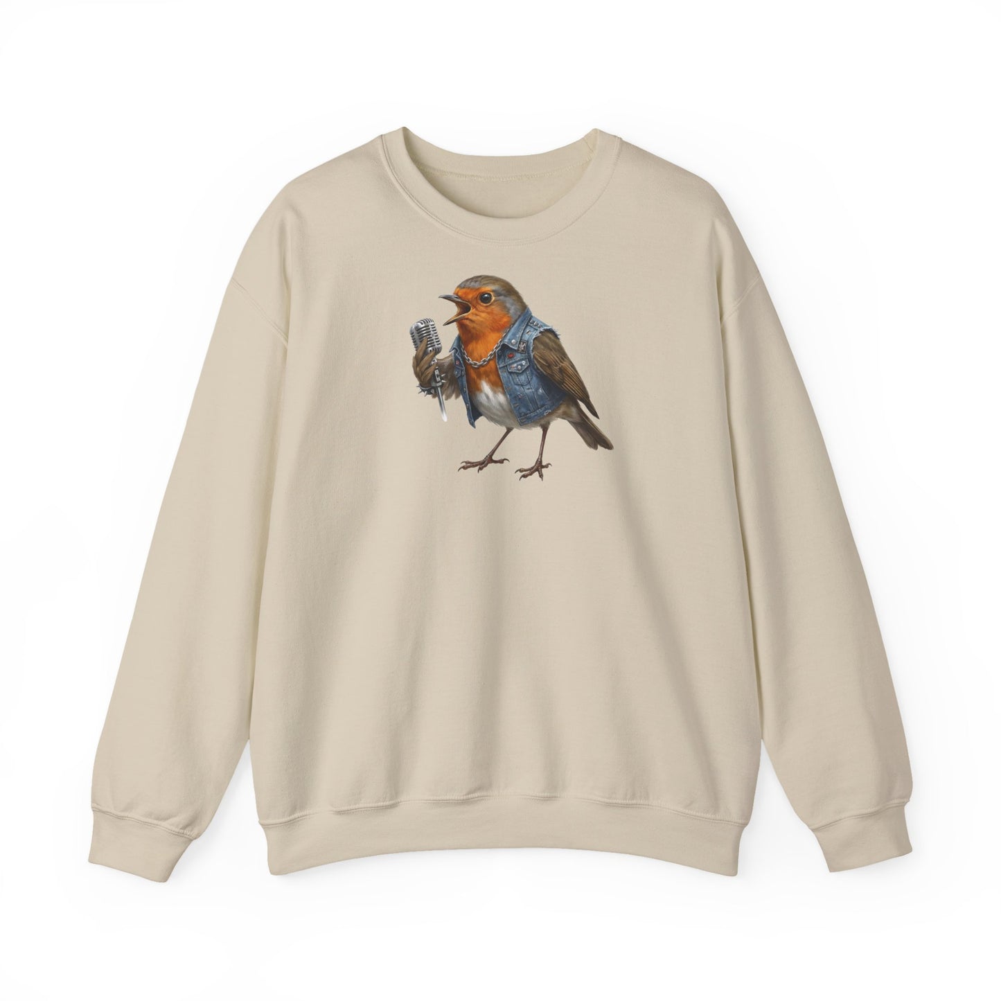 Rotkehlchen Sweatshirt Vogelmotiv in Military Green