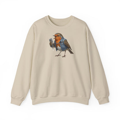 Rotkehlchen Sweatshirt Vogelmotiv in Military Green