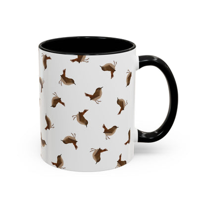 Zaunkönig Tasse mit Streumuster | Vogelmotiv Kaffeebecher für Vogelbeobachter & Naturfreunde in Pink