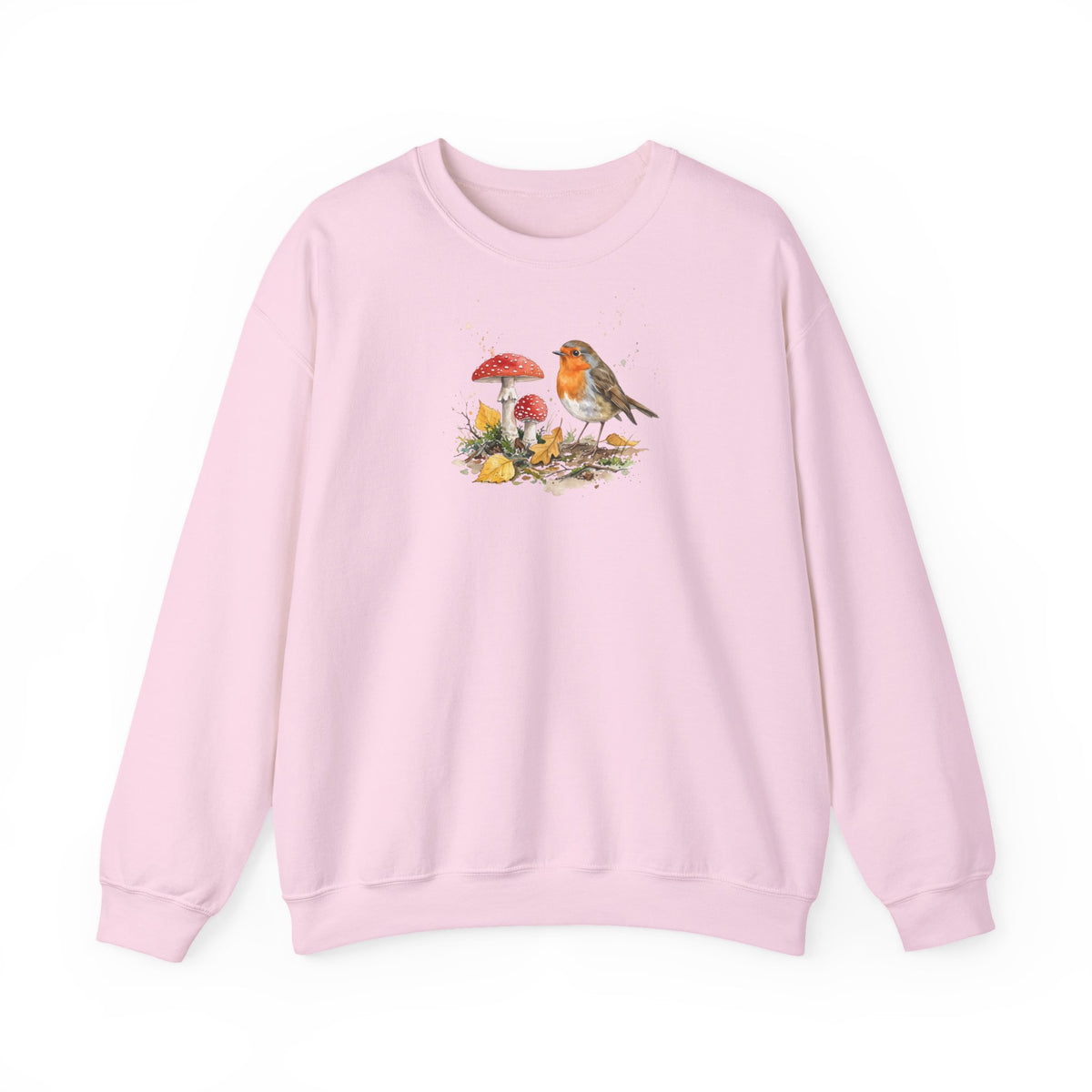 Rotkehlchen Herbst-Sweatshirt – Gemütlicher Pullover mit Herbstlaub & Fliegenpilzen