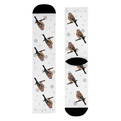 Buchfink Socken Vogelsocken Weiß mit Grauen Punkten