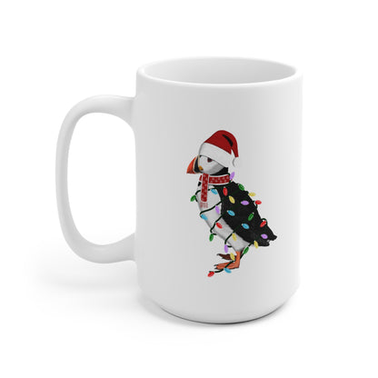 Papageitaucher Tasse Vogel als Weihnachtsmann mit Lichterkette Weiß für Vogelfreunde