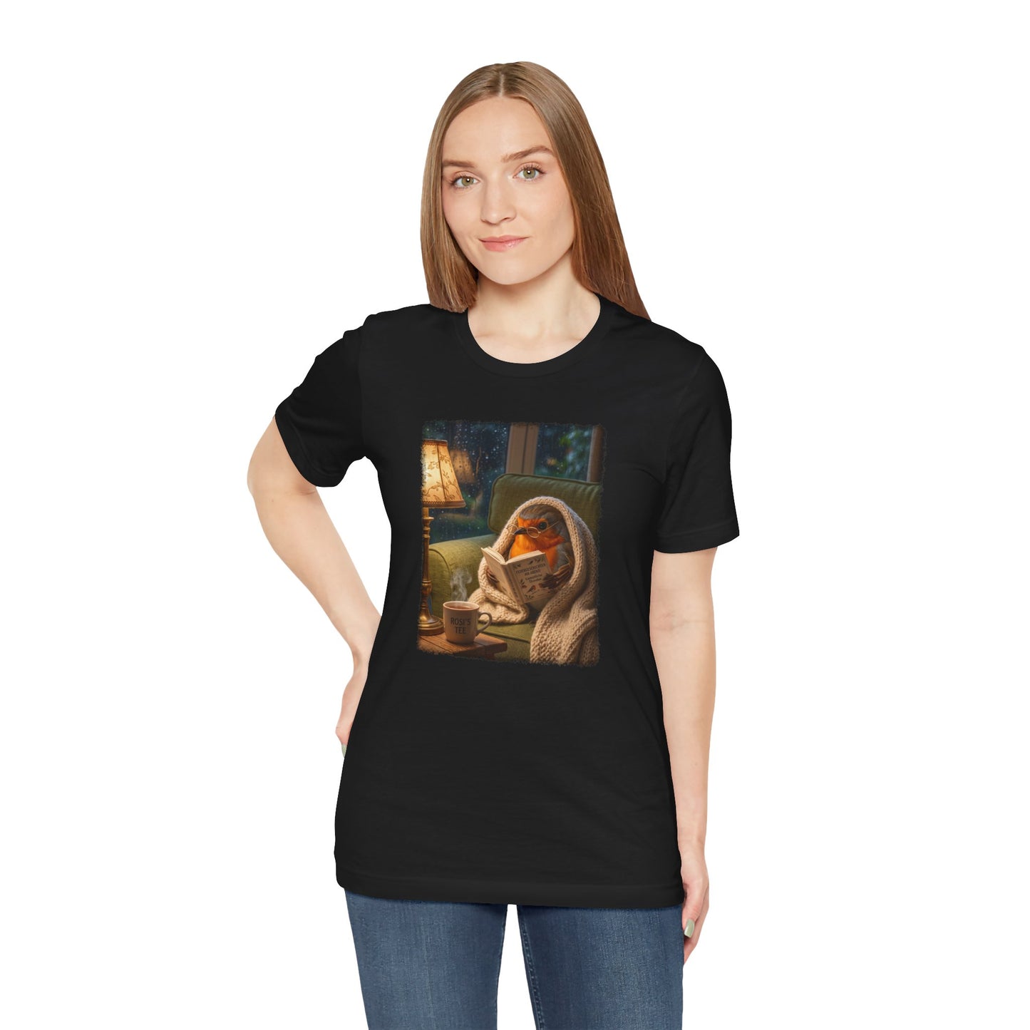 Gemütliches Rotkehlchen T-Shirt mit Lese-Motiv | Süßes Vogel-Shirt für Buchliebhaber & Cozy Vibes