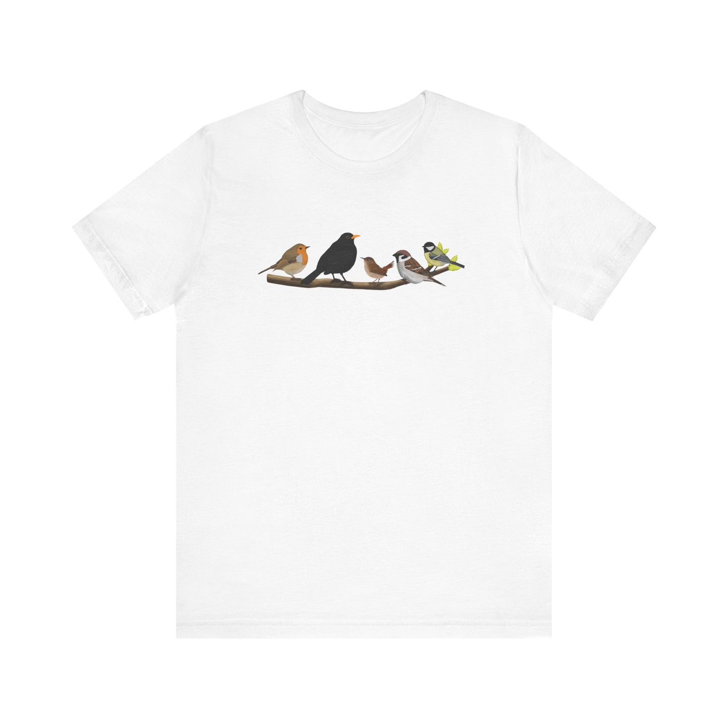 Vögel auf einem Ast T-Shirt Amsel Rotkehlchen Kohlmeise Zaunkönig Spatz Vogel Singvogel