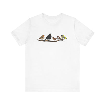 Vögel auf einem Ast T-Shirt Amsel Rotkehlchen Kohlmeise Zaunkönig Spatz Vogel Singvogel