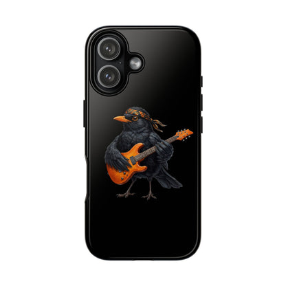 Amsel mit Gitarre Premium Handyhülle – Doppelt Geschützt & Rundum Bedruckt Schwarz