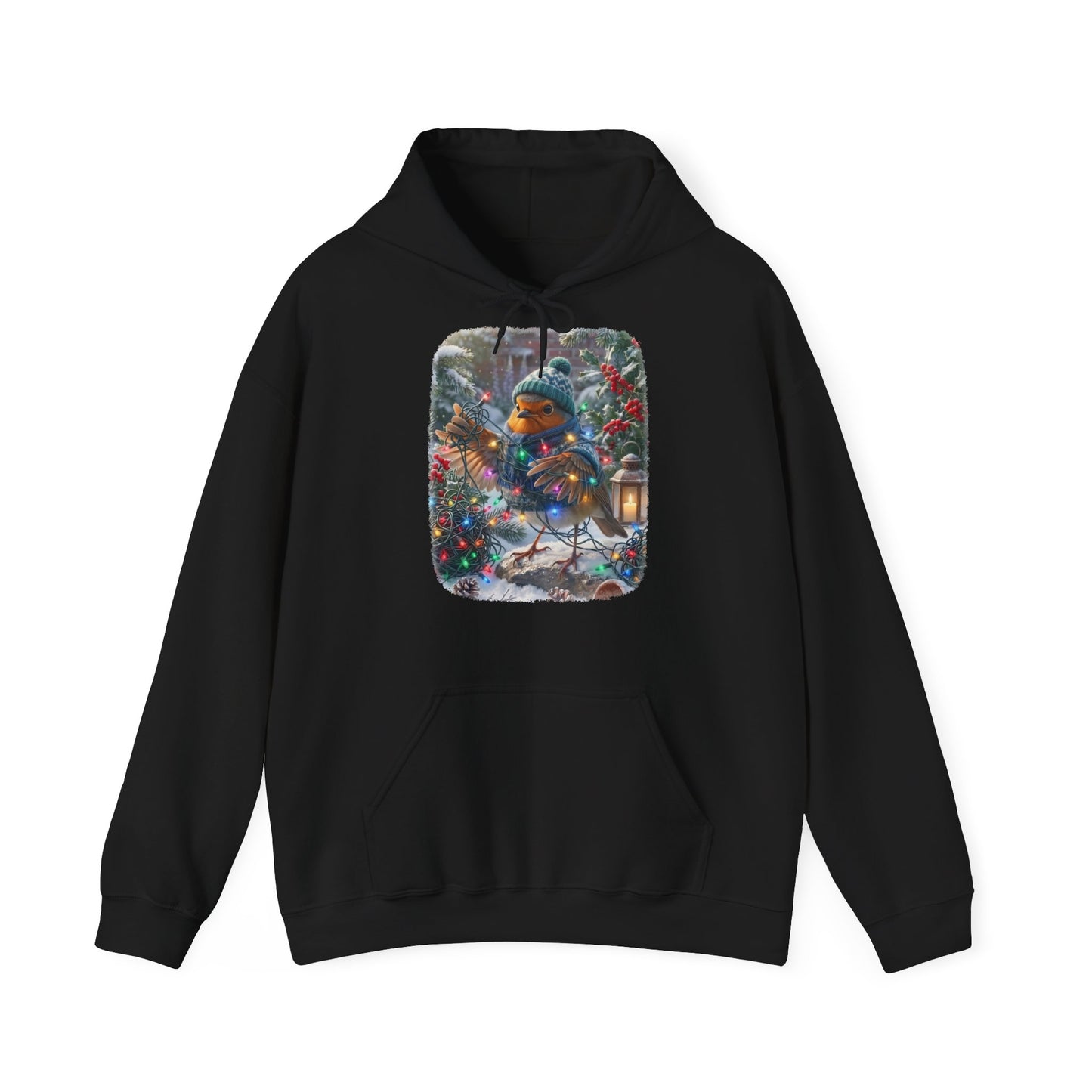 Premium Hoodie Rosi Rotkehlchen und die Lichterkette im Garten