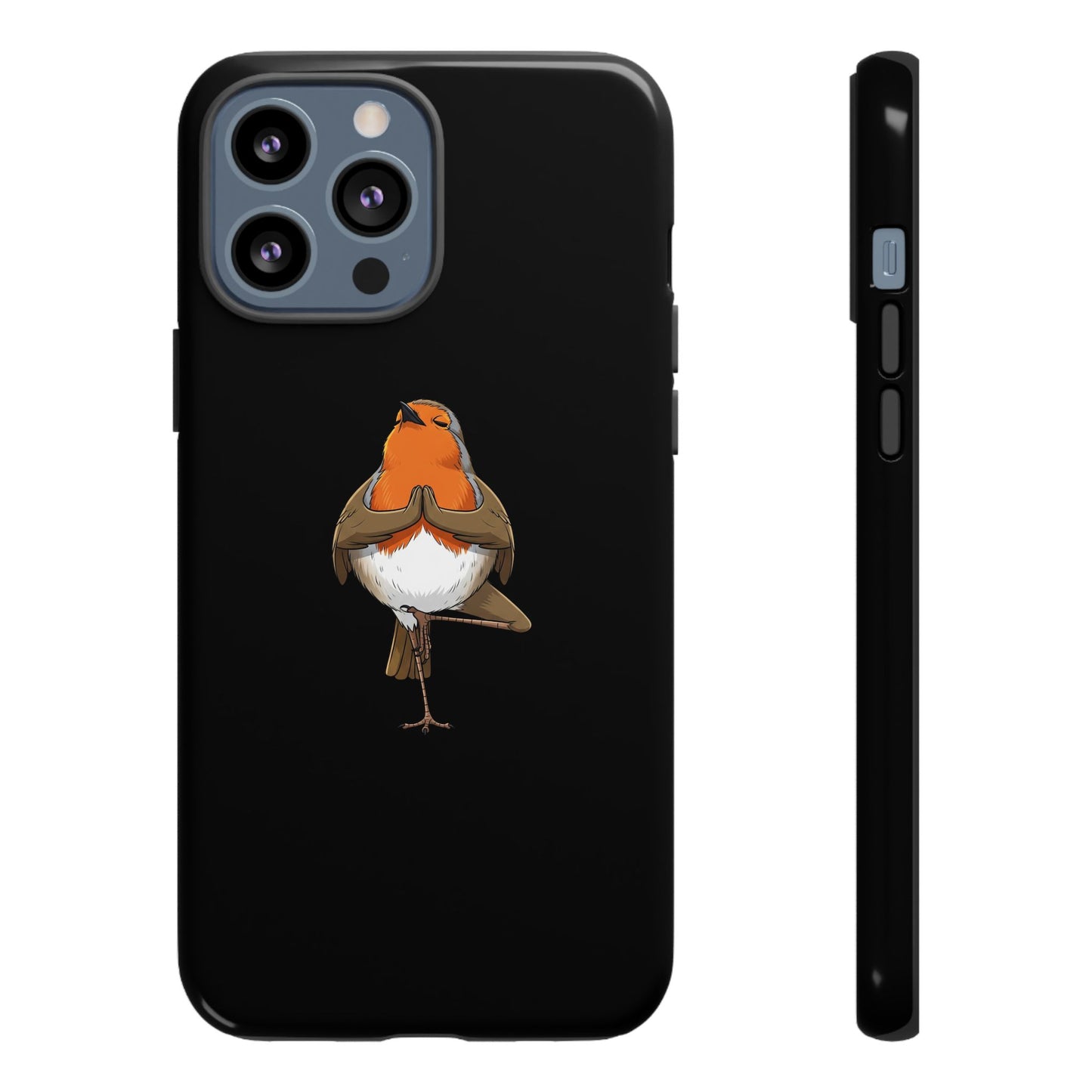Rotkehlchen Yoga Premium Handyhülle – Doppelt Geschützt & Rundum Bedruckt Schwarz