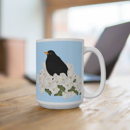 Amsel mit Apfelblüten im Frühling Vogel Tasse für Vogelfreunde