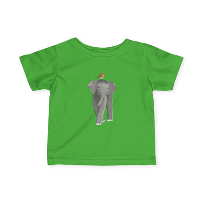 Süßes Elefant mit Rotkehlchen Vogel Tiermotiv T-Shirt für Babys und Kleinkinder
