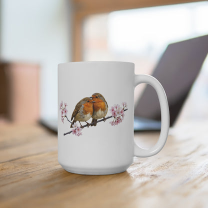 Rotkehlchen mit Kirschblüten Tasse - Oster-Geschenk für Vogelfreunde mit Frühlingsdesign