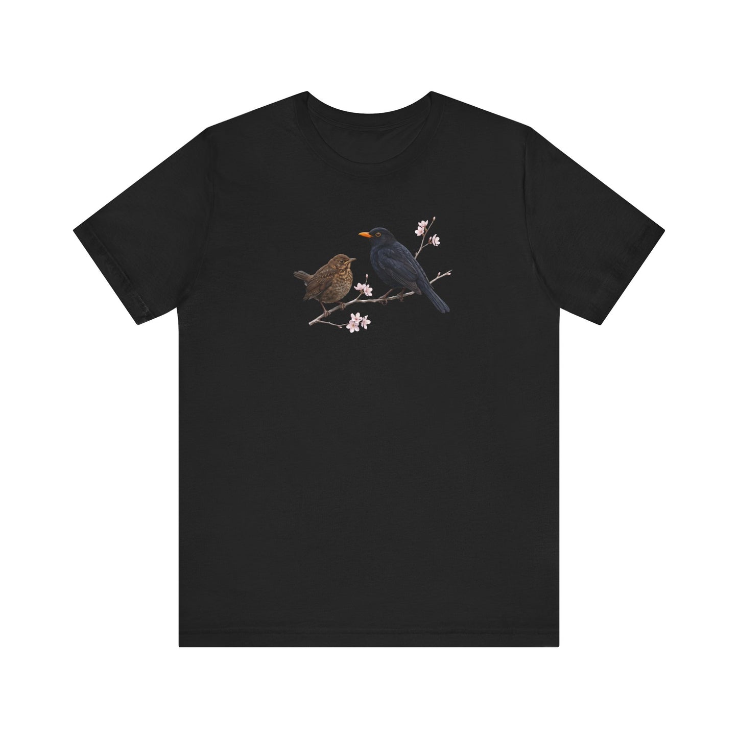 Amsel & Jungvogel T-Shirt | Frühlingsblüten Vogelmotiv für Vogelbeobachter
