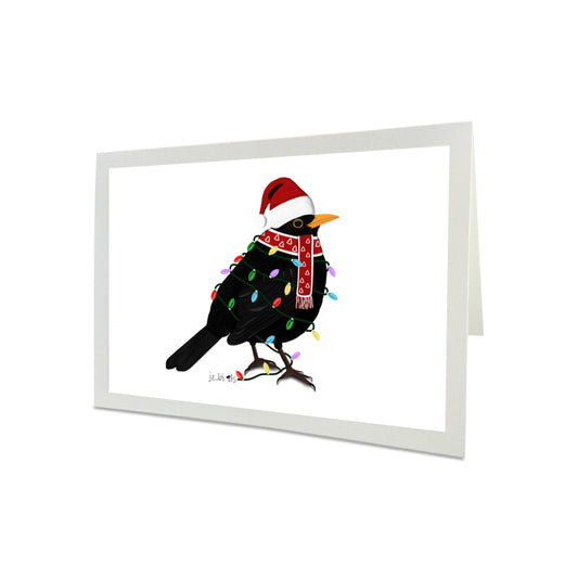 Weihnachtskarte Amsel als Weihnachtsmann Vogel Zeichnung Inklusive Umschlag