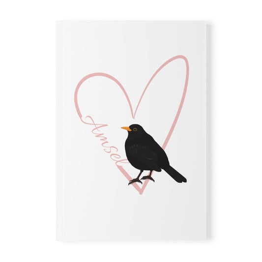 Amsel Notizbuch Vogel mit Herz A5 Softcover 150 Seiten Liniert Weiß