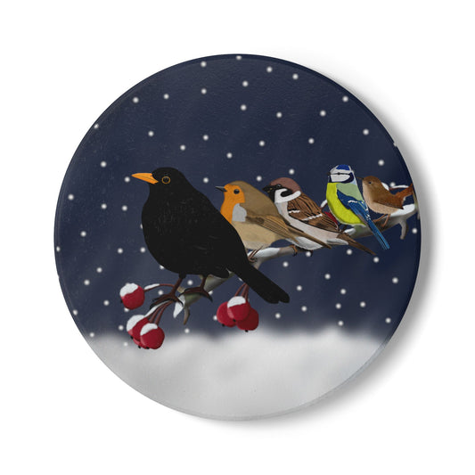 Amsel Rotkehlchen Blaumeise Keramik-Untersetzer: Weihnachtliches Vogel-Motiv