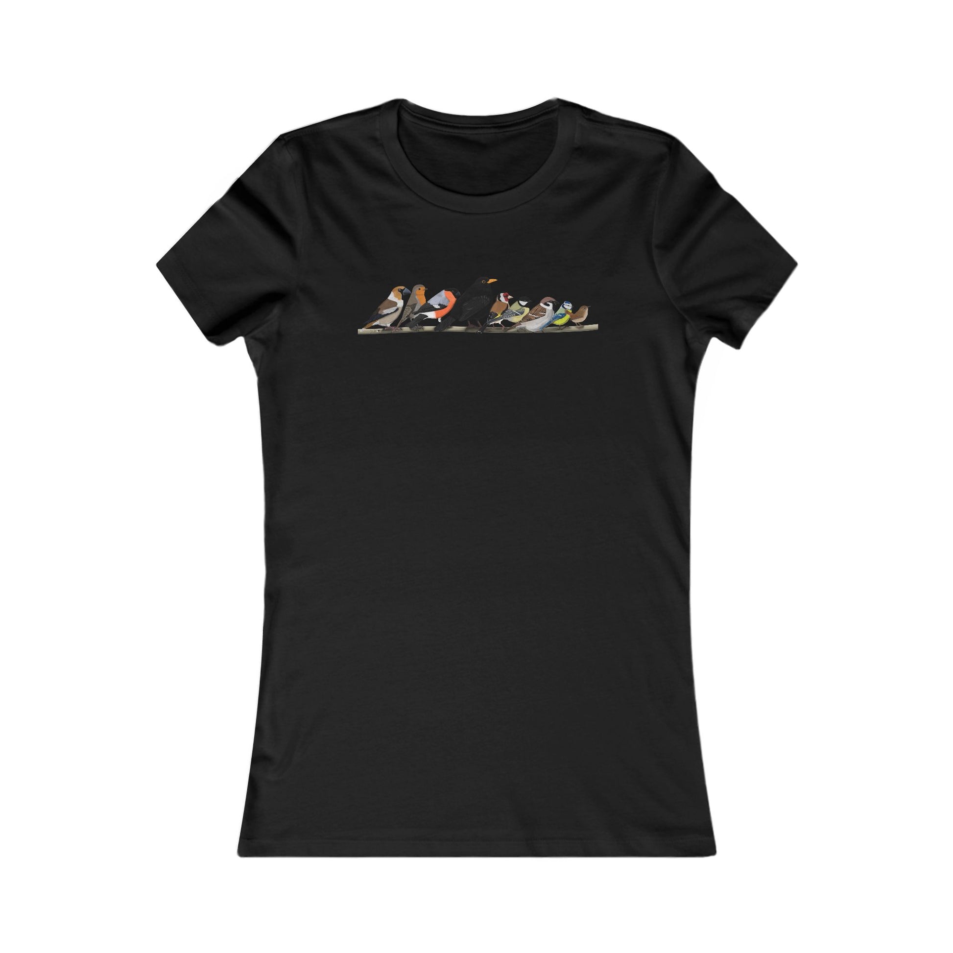 Amsel Rotkehlchen Zaunkönig auf einem Ast Vogel T-Shirt für Frauen Vogelfreunde und Vogelbeobachter