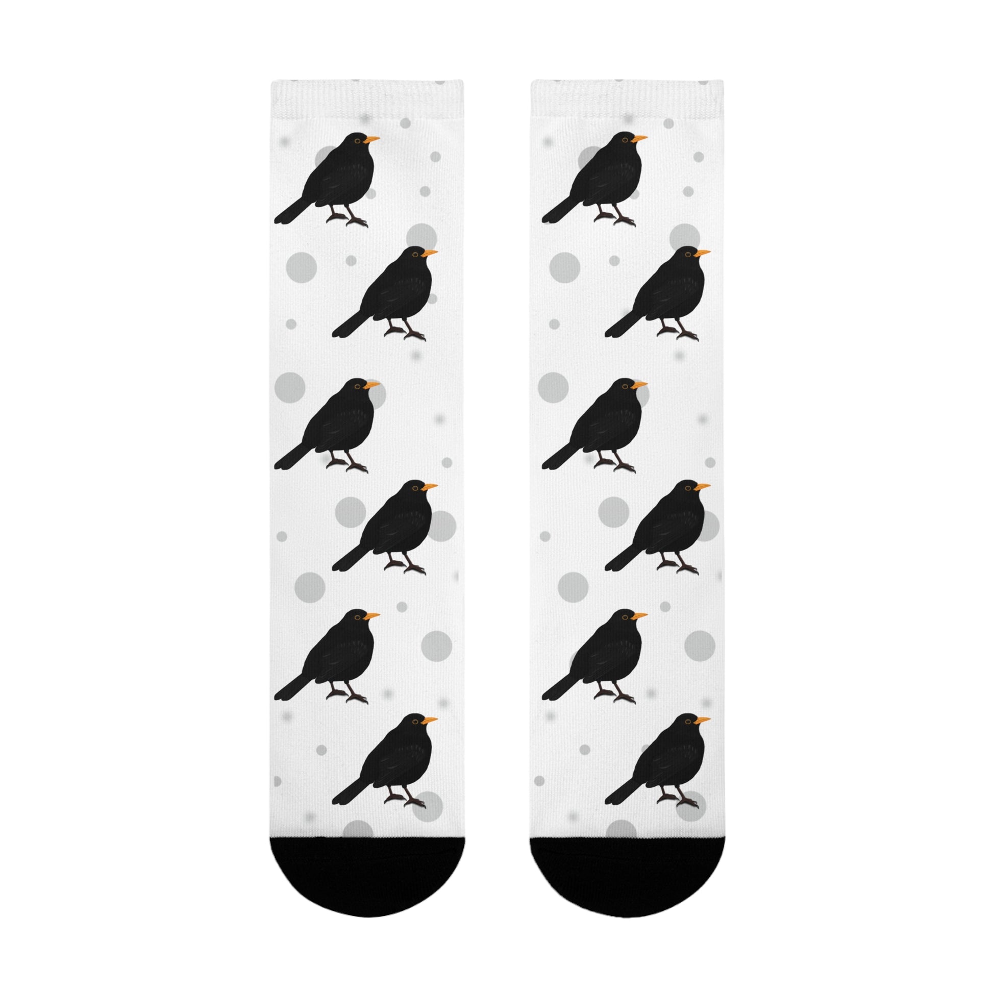 Amsel Socken Vogelsocken Weiß mit Grauen Punkten