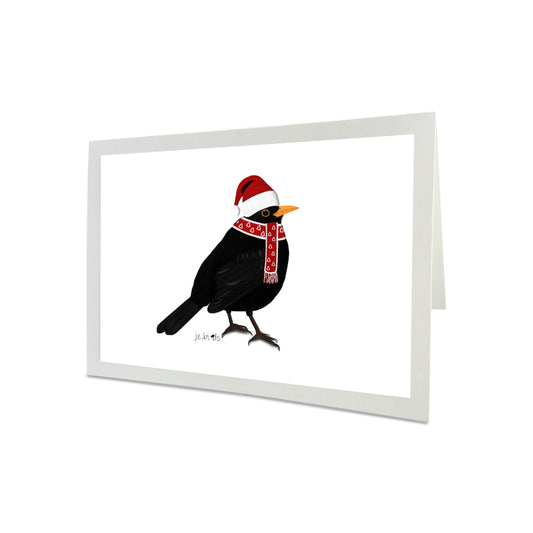 Amsel als Weihnachtsmann Weihnachtskarte Vogel Zeichnung Inklusive Umschlag