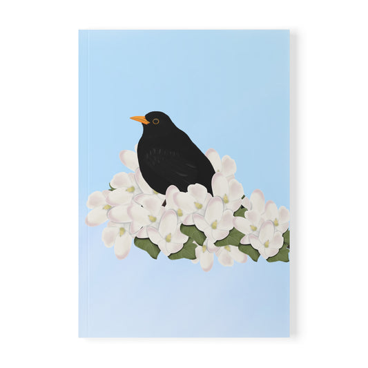 Amsel im Frühling A5 Vogel Softcover Notizbuch 150 Seiten Liniert