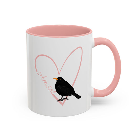 Amsel mit Herz Singvogel Vogel Tasse Weiß Rosa