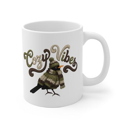 Amsel mit Strickpullover Weihnachtliche Tasse mit Vogelmotiv Cozy Vibes – Ideal für Kakao & Kaffee