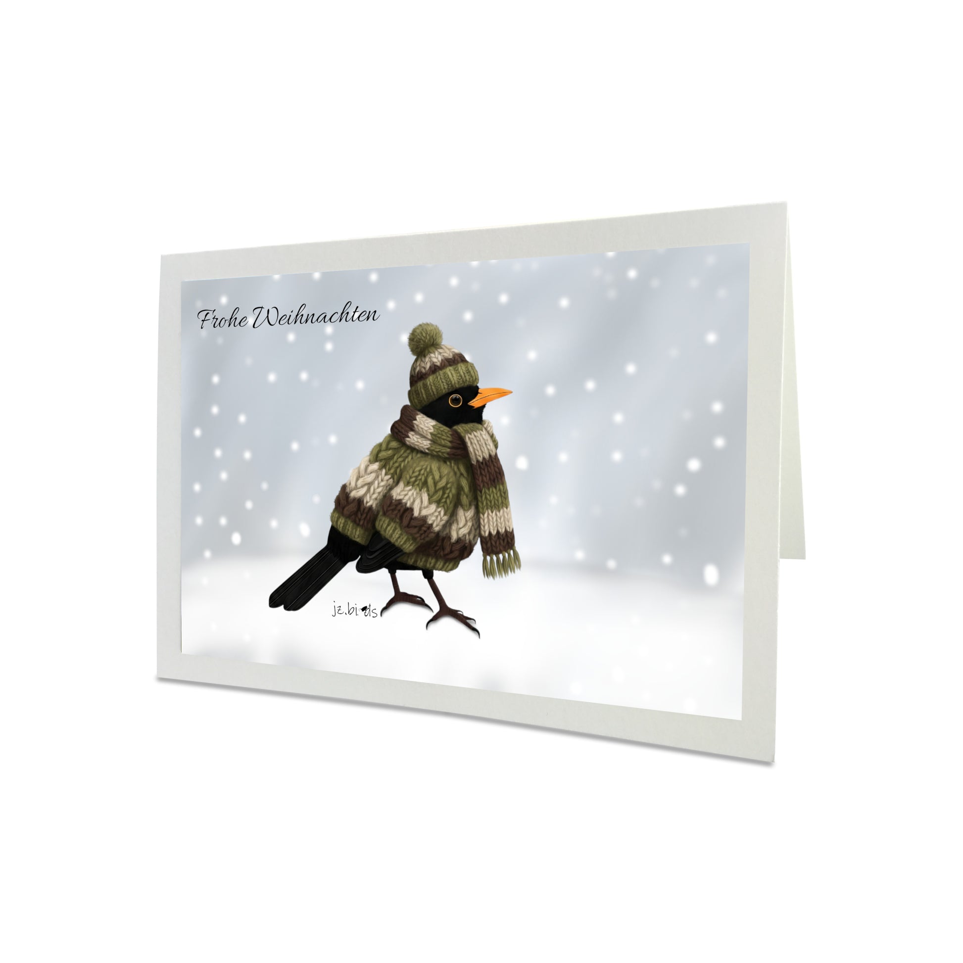 Amsel mit Strickpullover Weihnachtskarte Frohe Weihnachten Inklusive Umschlag
