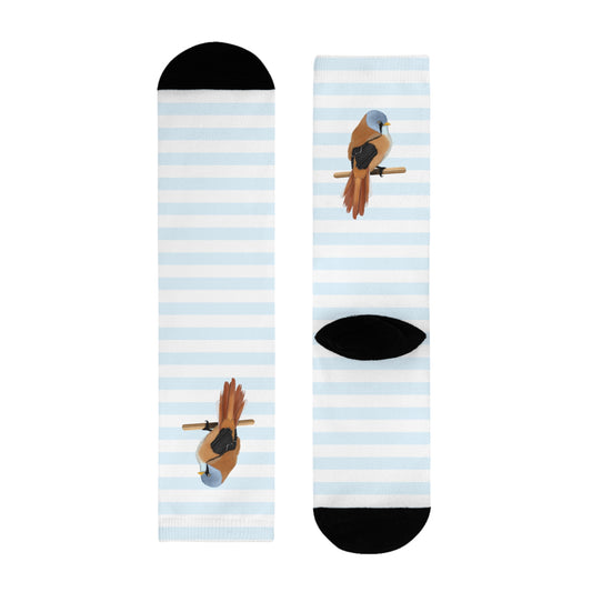 Bartmeise Vogel Socken mit Blau Weißen Streifen für Vogelfreunde & Vogelbeobachter