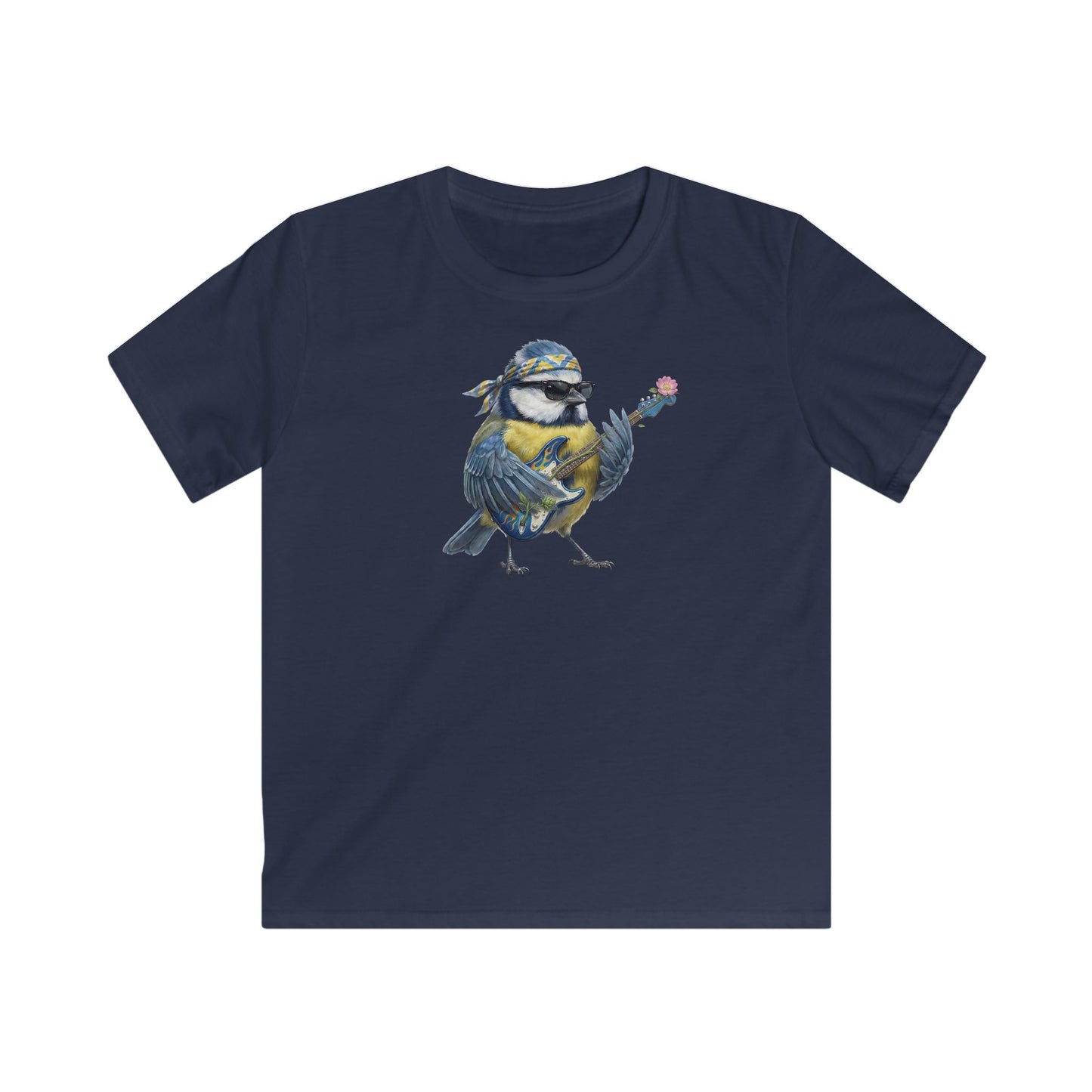 Bert Blaumeise Blumen-Gitarre Kinder T-Shirt – Die Gartenvögel Band 2 Merch