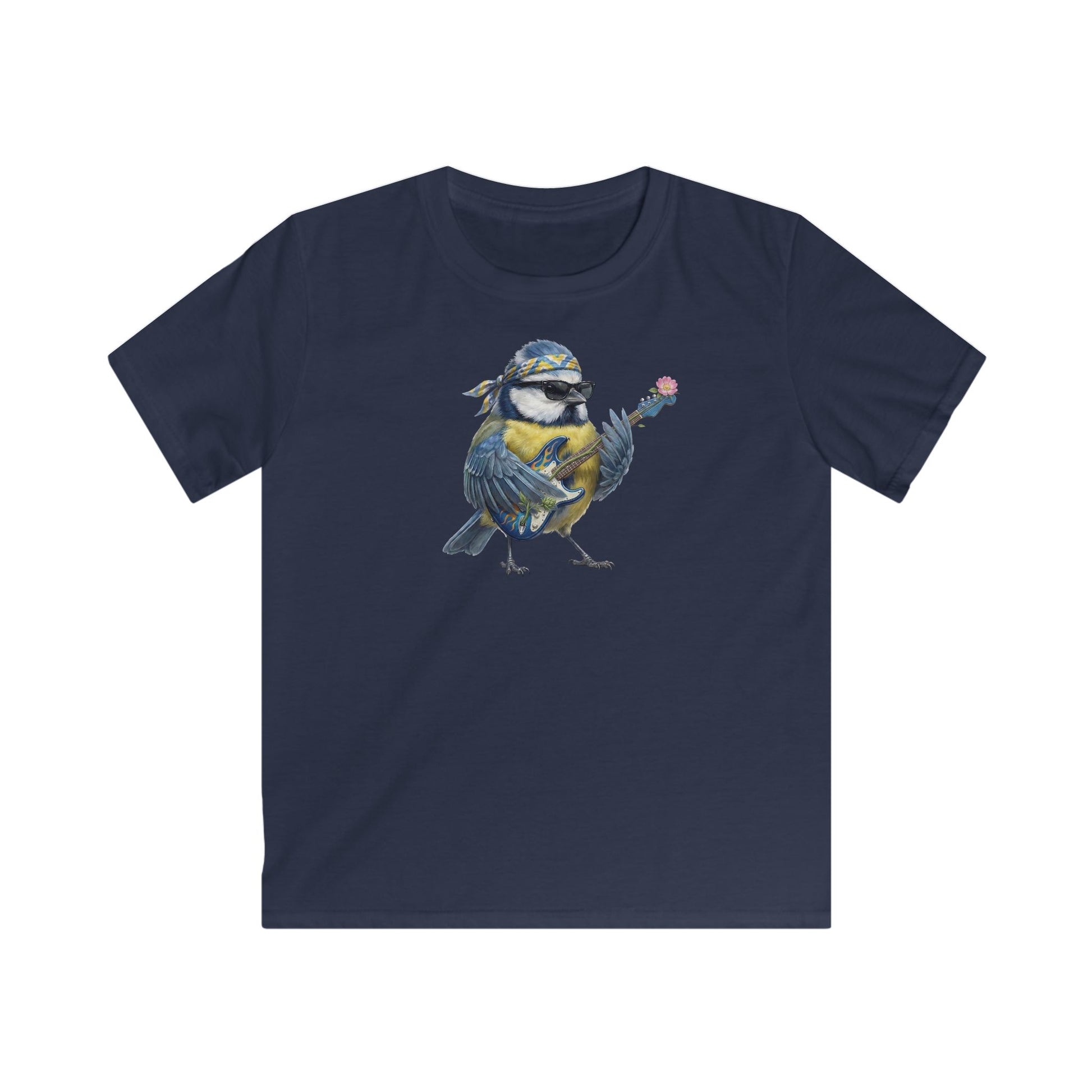 Bert Blaumeise Blumen-Gitarre Kinder T-Shirt – Die Gartenvögel Band 2 Merch