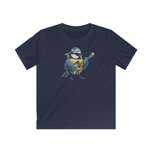 Bert Blaumeise Blumen-Gitarre Kinder T-Shirt – Die Gartenvögel Band 2 Merch