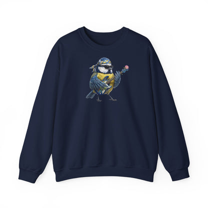 Bert Blaumeise Blumen-Gitarre Sweatshirt – Die Gartenvögel Band 2 Merch (Unisex)