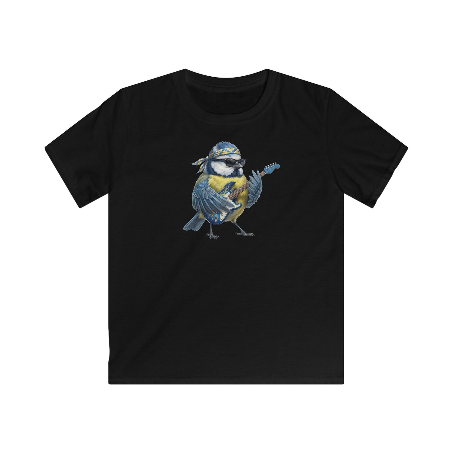 Bert Blaumeise mit Gitarre Kinder T-Shirt – Die Gartenvögel Offizielles Band Merch