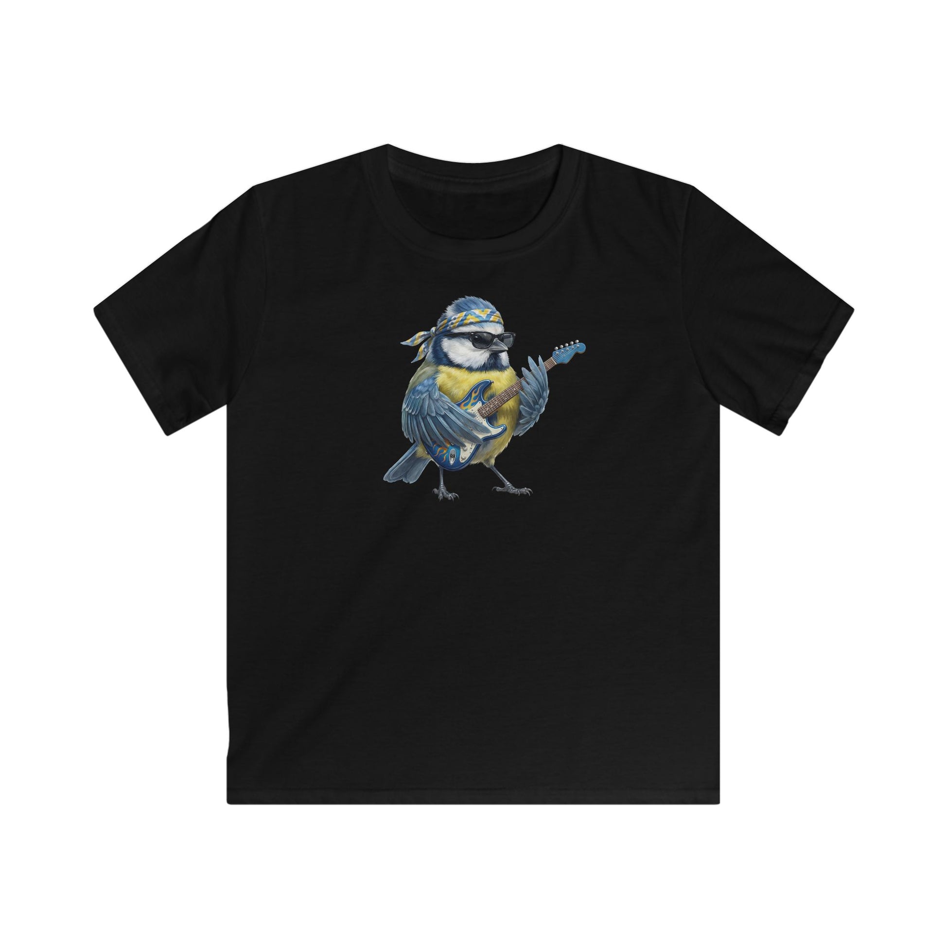 Bert Blaumeise mit Gitarre Kinder T-Shirt – Die Gartenvögel Offizielles Band Merch